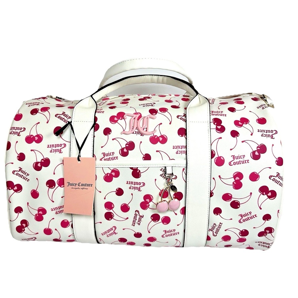 Juicy Couture Cherry Print Weekender Bag White Pink Duffle Travel Bag